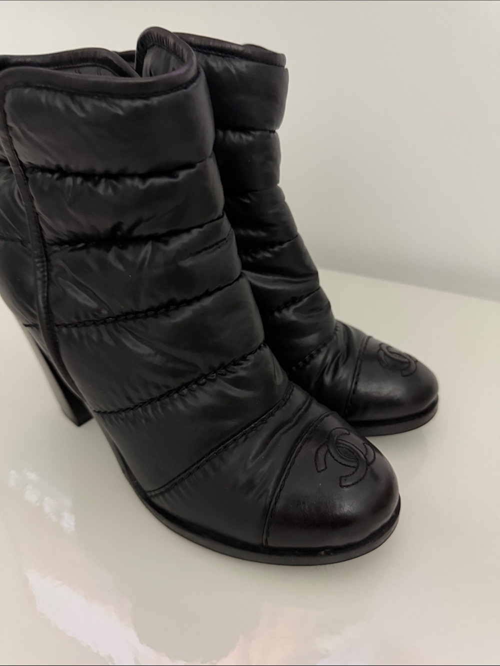 Chanel Women's CC-Cap Toe Puffer Angle Winter Snow Ski Booties Boots